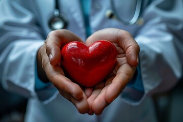 A doctor is holding a heart in his hands