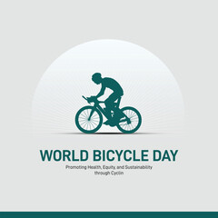 World Bicycle Day. World Bicycle Day creative background, template, banner, poster, social media post, greetings card, t-shirts etc. Promoting Health, Equity, and Sustainability through Cycling.