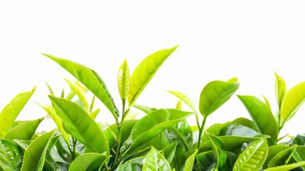 Fresh Green Tea Leaves on White Background Generative AI