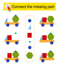 Connect the missing part. Task for the development of attention and logic. Cartoon truck.