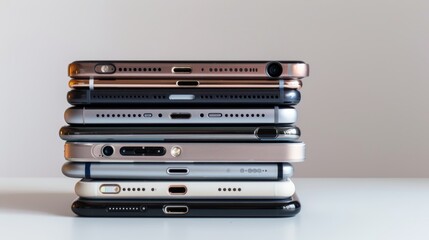Assorted Smartphones on White Background Generative AI