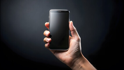 hand holding smartphone on black background
