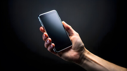 hand holding smartphone on black background