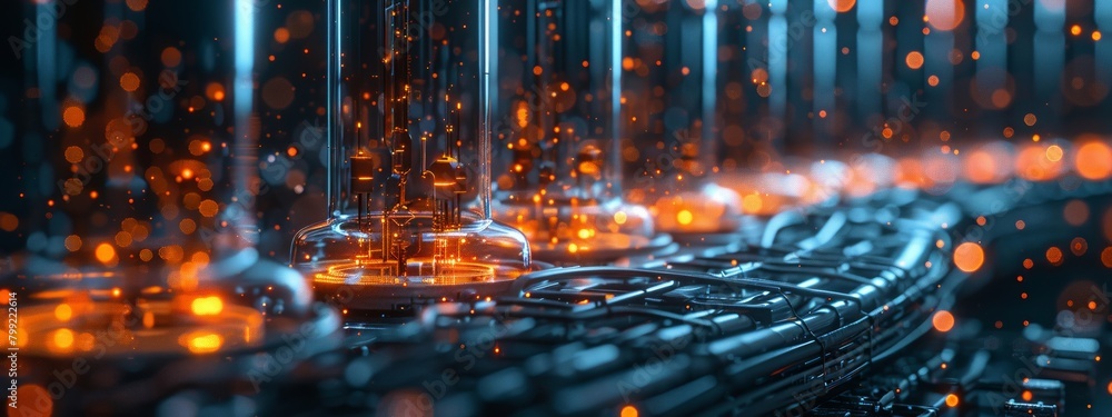 Aufkleber quantum computing for medical research - virtual molecules manipulated by qubits in lab setting