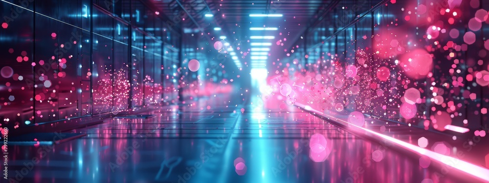 Poster quantum computing for medical research - virtual molecules manipulated by qubits in lab setting