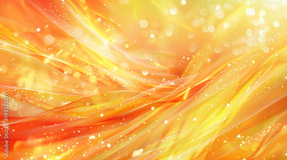Poster vibrant orange and yellow hues with sparkling bokeh, depicting dynamic motion