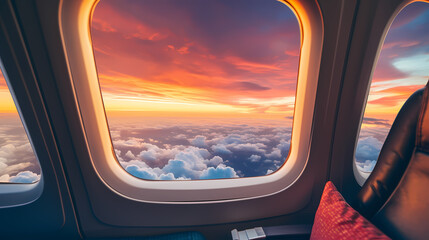 Beautiful colorful sky seen from airplane window