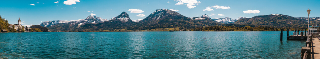Wolfgangsee, Lake Wolfgang panorama, mountains in Austria