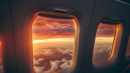 Fototapeta premium Beautiful colorful sky seen from airplane window