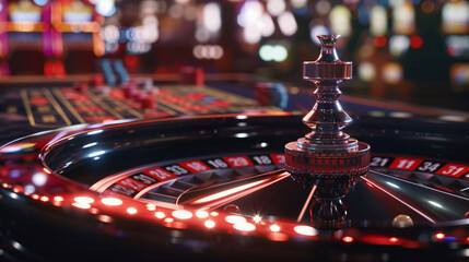 Virtual roulette table with a spinning wheel and digital bets being placed  lively casino vibes and realistic graphics