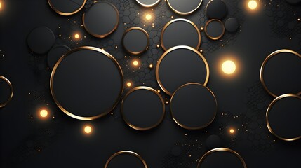  Behold the elegance of a tech-inspired geometric background, where abstract golden and grey circles intertwine to form a captivating vector banner design, captured in mesmerizing HD clarity