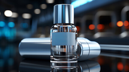 Peptide complex serum in a scientificlooking bottle with molecul