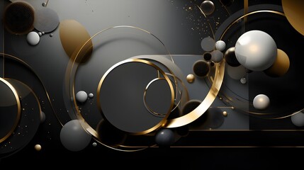  Behold the elegance of a tech-inspired geometric background, where abstract golden and grey circles intertwine to form a captivating vector banner design, captured in mesmerizing HD clarity