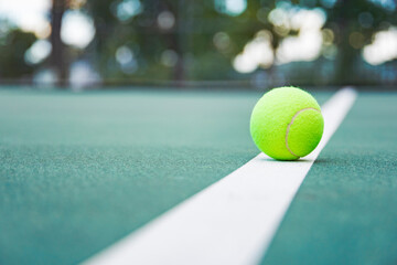 Tennis ball on the court with copy space for your text