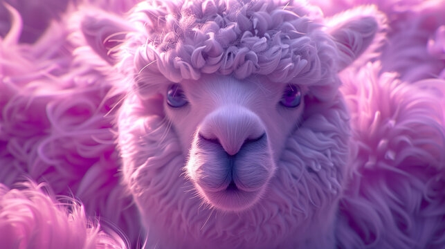 CG wallpaper of an alpaca in a soft surreal background