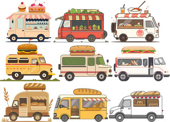 a cartoon drawing of  food trucks