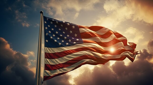 American Independence Day. waving Flag on sky background