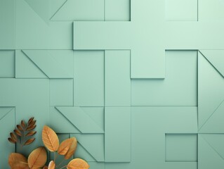 Mint green abstract background with autumn colors textured design for Thanksgiving, Halloween, and fall. Geometric block pattern with copy space