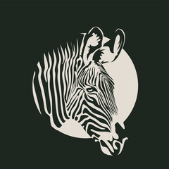 Naklejka premium vector drawing of a zebra head in a circle drawn in black pain. Suitable for logo or symbol