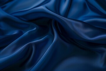 Dark blue silk satin fabric background, elegant and luxurious texture with folds