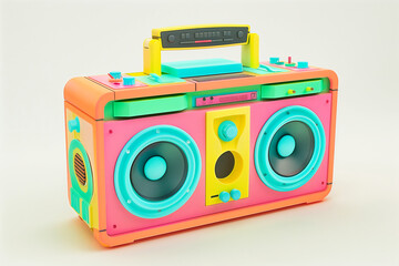 3d Vintage radio cassette boombox player on a white background. 