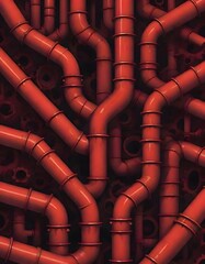 Red pipes connected staying very close and thick creating a huge pipeline, Generative AI.