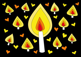 candle and hearts design creative and pattern on black background illustration vector
