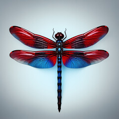 A blue and red dragonfly is viewed from above.Depicting a natural and a beautiful  image which touches inner heart of love.