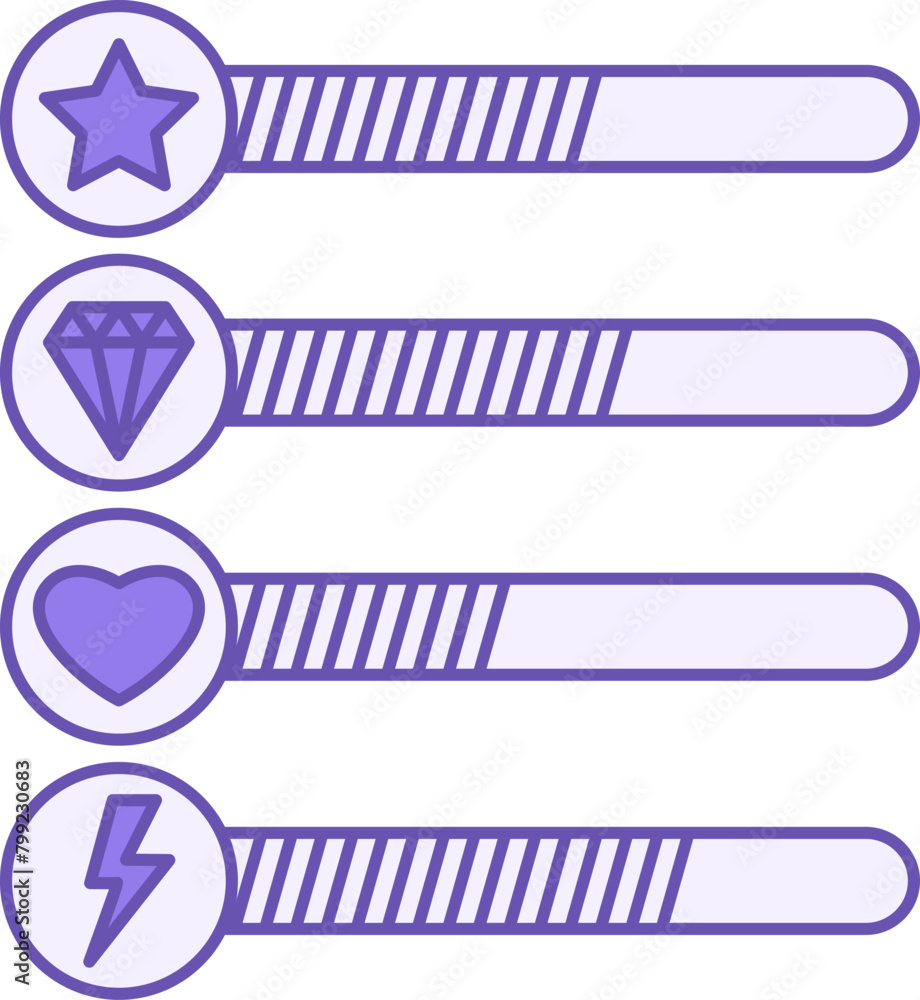 Poster colored gaming bars icon. vector icon of progress indicators in games. computer games concept