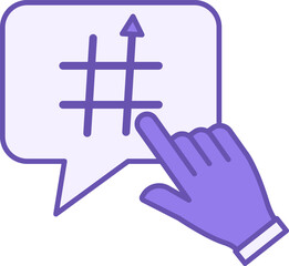 Color Icon Trending. Vector Hashtag Icon with Up Arrow and Index Finger. Popularity, Increase in the Number of Search Queries. Social Media Concept