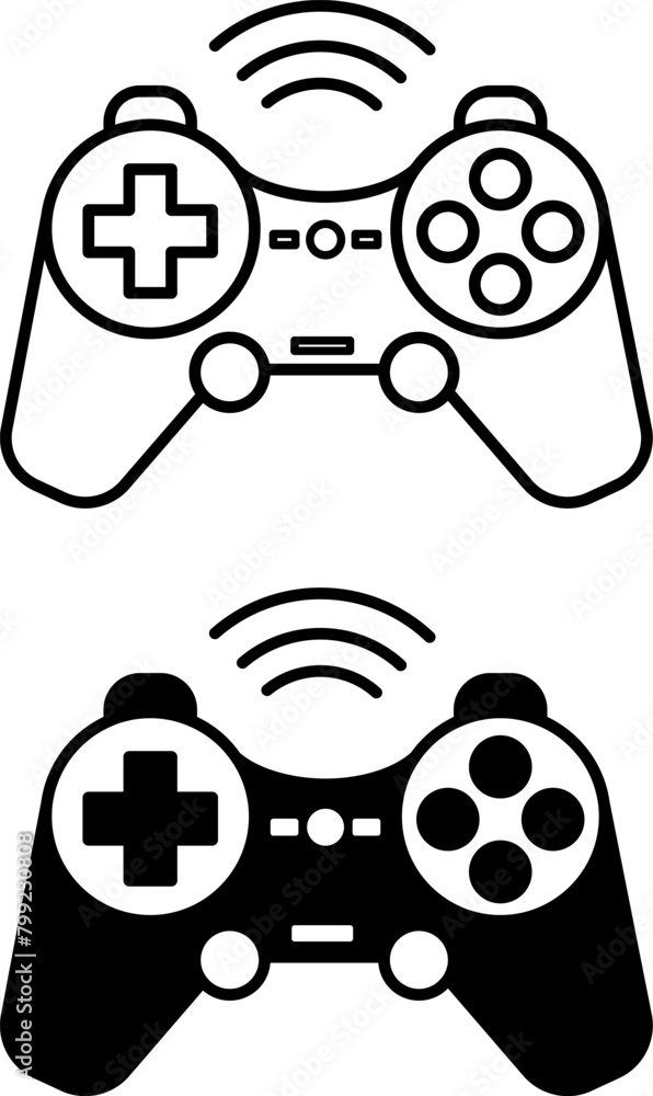 Poster gaming icons. black and white vector icons of wireless gamepad. joystick, game console or controller
