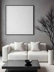Mockup poster frame in living room minimalist style, home interior mockup, frame mockup
