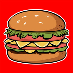 A tasty and hearty burger. The concept of tasty and unhealthy food.