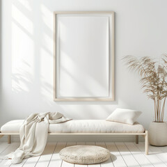 Frame & poster mockup in Boho style interior. 3d rendering, 3d illustration

