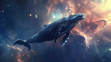 Fototapeta premium Whale Swimming Through Space Generative AI