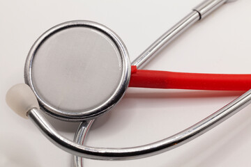 close-up of stethoscope on white background