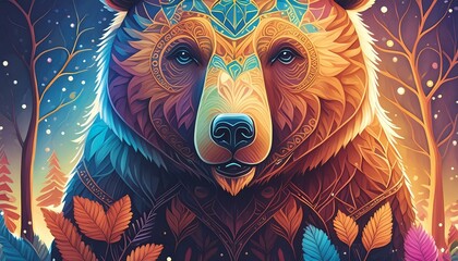 Bear, illustration, art, graphic design, design, material, image, Generative AI