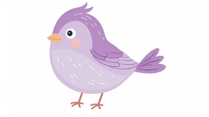 Adorable Purple Bird on White Background Generative AI