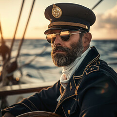 Captain on a yacht at sea
