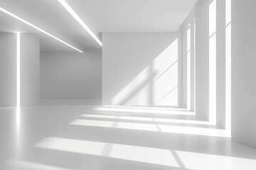 Luxury Minimalist White Loft: 3D Rendering of Bright, Clean Indoor Space