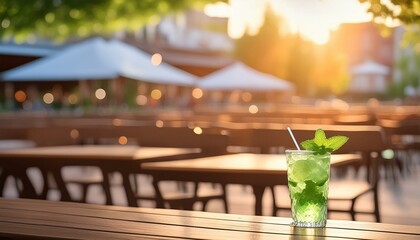Misty Mojito: Café Vibes and Wooden Tables