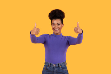 Woman in a Purple Shirt Giving a Thumbs Up
