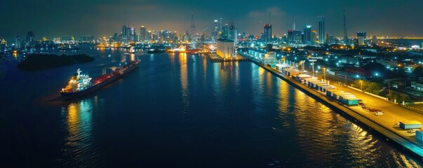 aerial view of an oil and gas storage plant at night