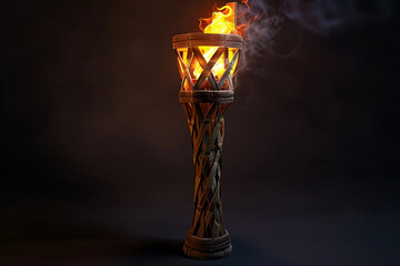 Illustration of a 3D Medieval Wooden Torch Fire Combustion Element Design