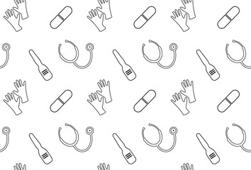 Seamless black and white medical pattern. Cover, background, textile. Vector design 