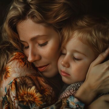 Una dulce imagen de una amorosa madre sosteniendo a su pequeño hijo
