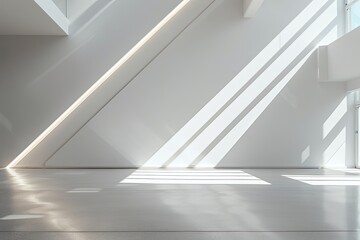 Minimalist White Room with Diagonal Light Shafts: Contemporary Creative Workshop
