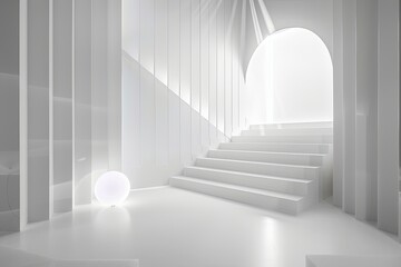 Obraz premium Monochromatic Light: Minimalistic Luxury Room Design in Bright White Space