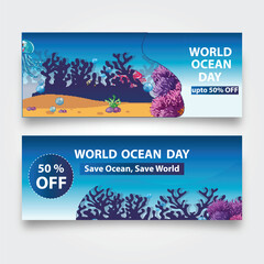 Vector illustration,Gift voucher template with clean and modern pattern ocean day