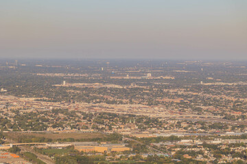 Aerial view of the cityscape near airport of Chicago